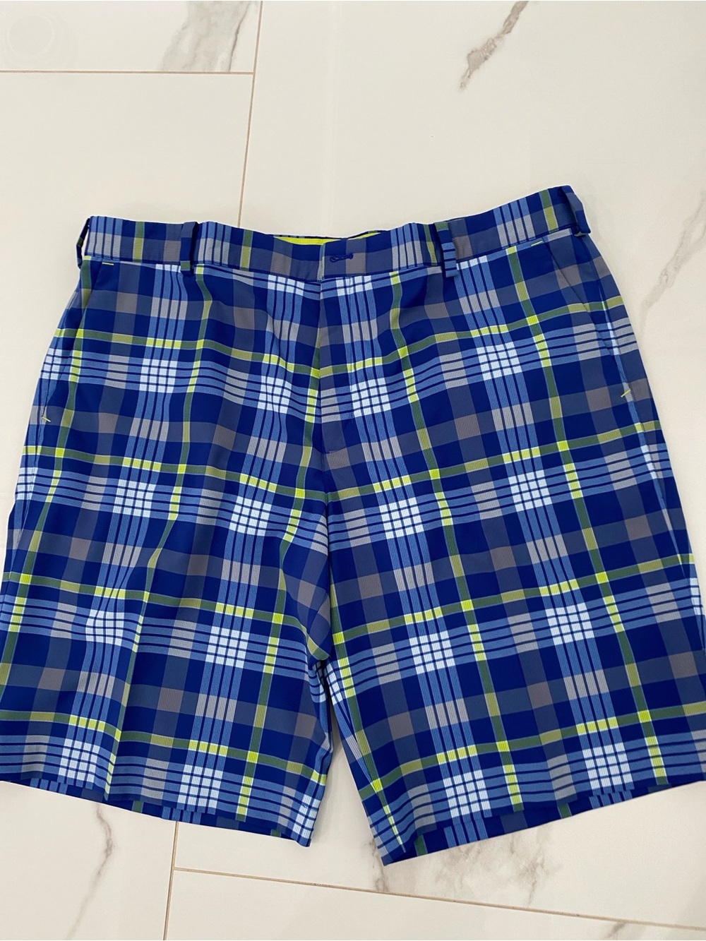 Nike Blue Plaid Men's Flat Front Shorts